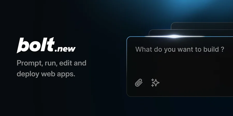 bolt.newのビジュアル。「Prompt, run, edit and deploy web apps.」のコピーと「What do you want to build?」の入力欄