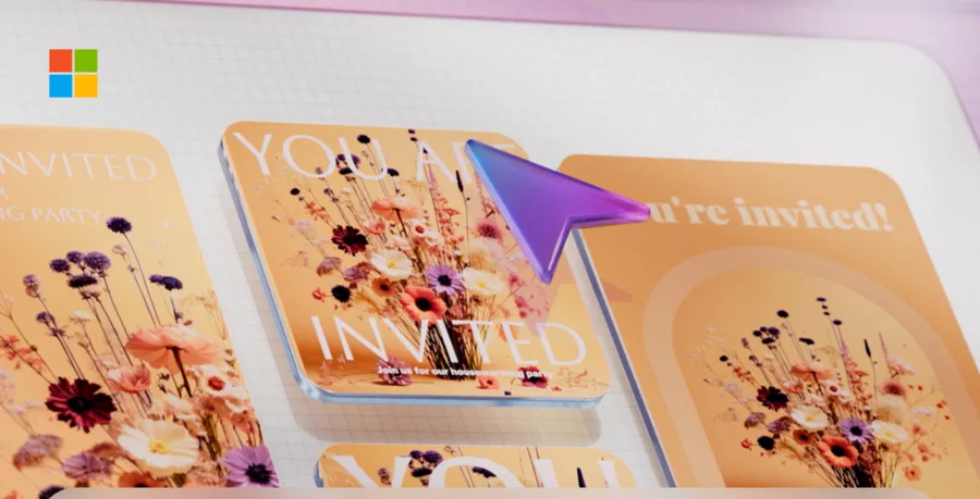 Microsoft Designerで生成した「YOU ARE INVITED」の招待状デザインの例。花をあしらった複数のバリエーション